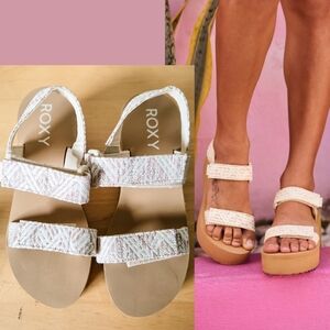NWOT Roxy Platform Raffia Wedge Velcro Salty Sun Sandals
